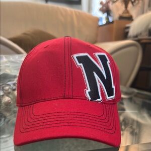 Northeastern University One Fit Hat. Red with Black Lettering